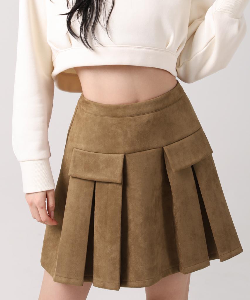 Urban Dress Pocket Mini Suede Pleats Skirt Brown
