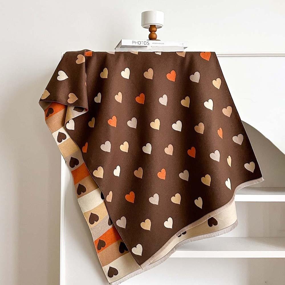 Thick Heart Pattern Scarf Warm Faux Cashmere Wrap Korean Style Muffler College Girls