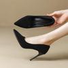 2024 Popular New Women's High Heel Black Stilettos In Suede, Perfect for Autumn and Winter Fashion.