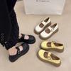 Casual Style Round Head Shallow Mouth One-word Single Shoes, New Summer Temperament Increases and Shows Long Legs Mary Jane Small Leather Shoes