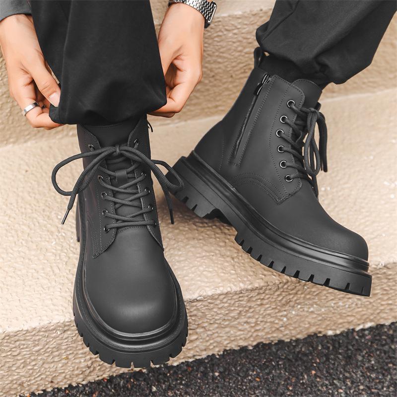 Черные мартинсы с внутренней платформой, мужские осенне-зимние ботинки в британском стиле с высоким верхом и толстой подошвой, ботинки в стиле милитари с платформой, большие ботинки 2866-J