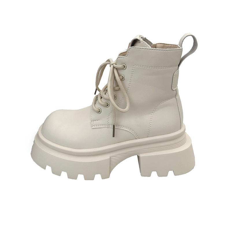 Brown retro Maillard Martin boots women's 2025 spring and autumn new British style small height-increasing platform short boots