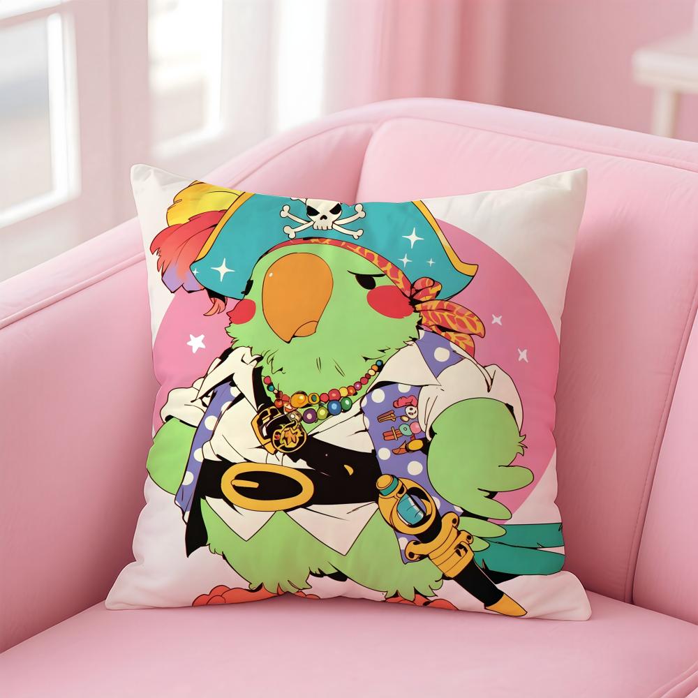 Art Pirate Parrot Cushion Cover Linen Pillowcase Cover Soft Decor for Sofa Home Room