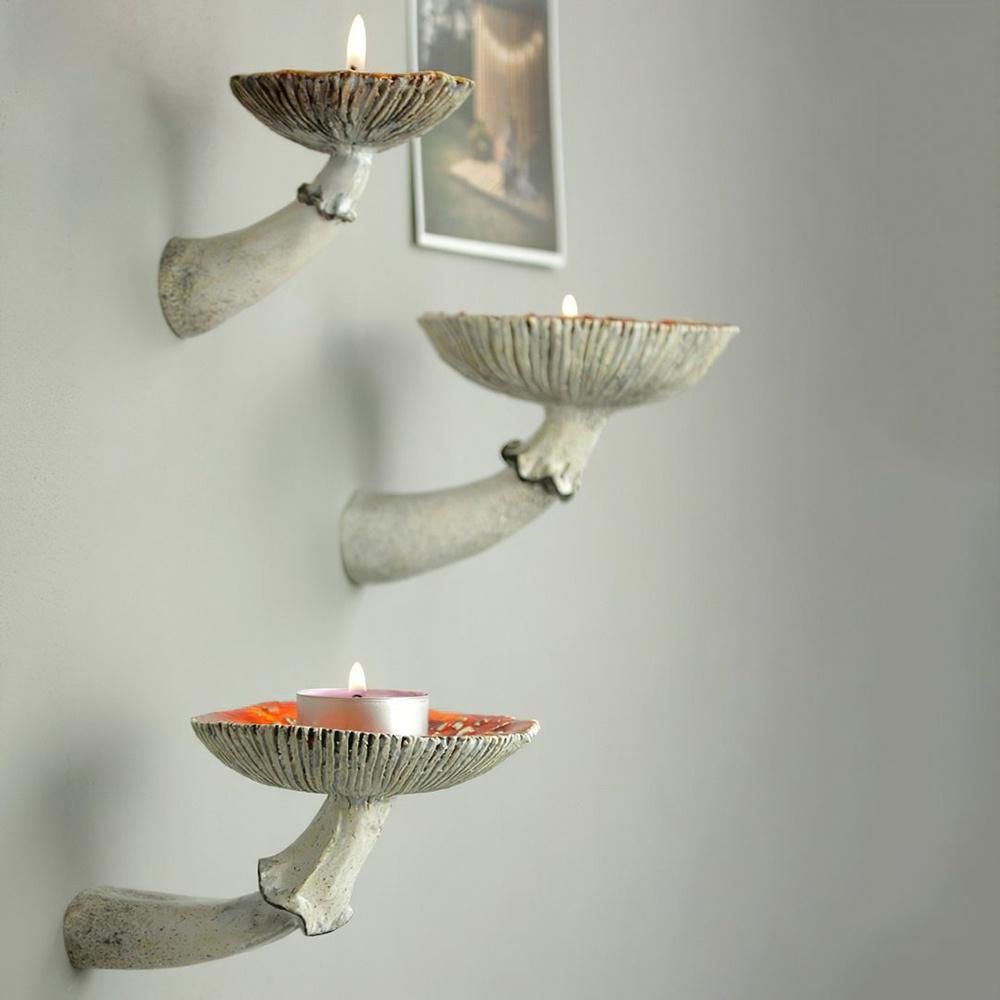 Mushroom Shape Hanging Shelf Resin Wall Mount Candle Holder For Home Decor Gardening Ornaments