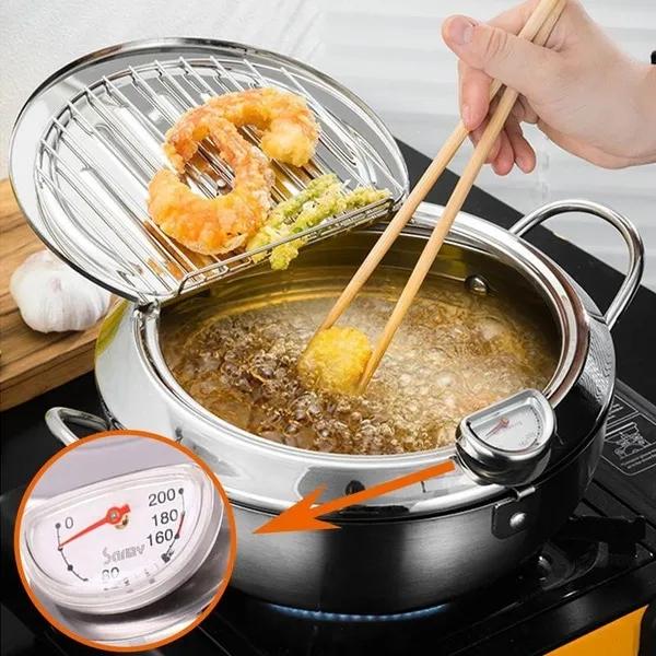 Fryer with Thermometer Lid Non-stick Stainless Steel Frying Pot for Kitchen