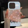 Синяя клетка с цветочной аппликацией iPhone17promax Apple 17 матовый чехол для мобильного телефона 16/15 противоударный в стиле инстаграм