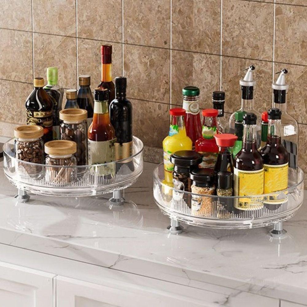 Non-slip Base Rotating Spice Rack Clear Plastic Rotating Container Bins Bathroom Storage