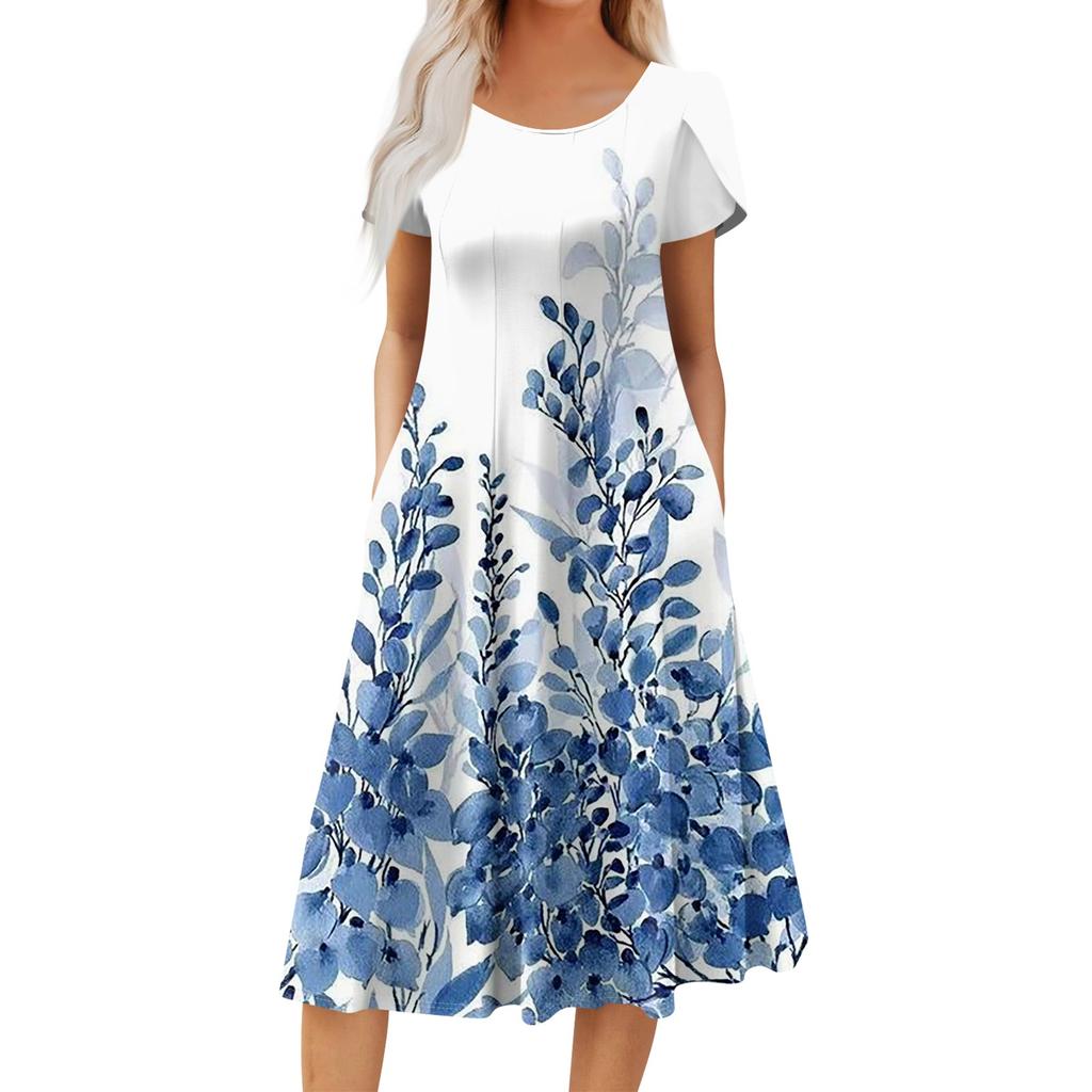 Женское повседневное модное платье миди с круглым вырезом и коротким рукавом, модное свадебное платье для гостей