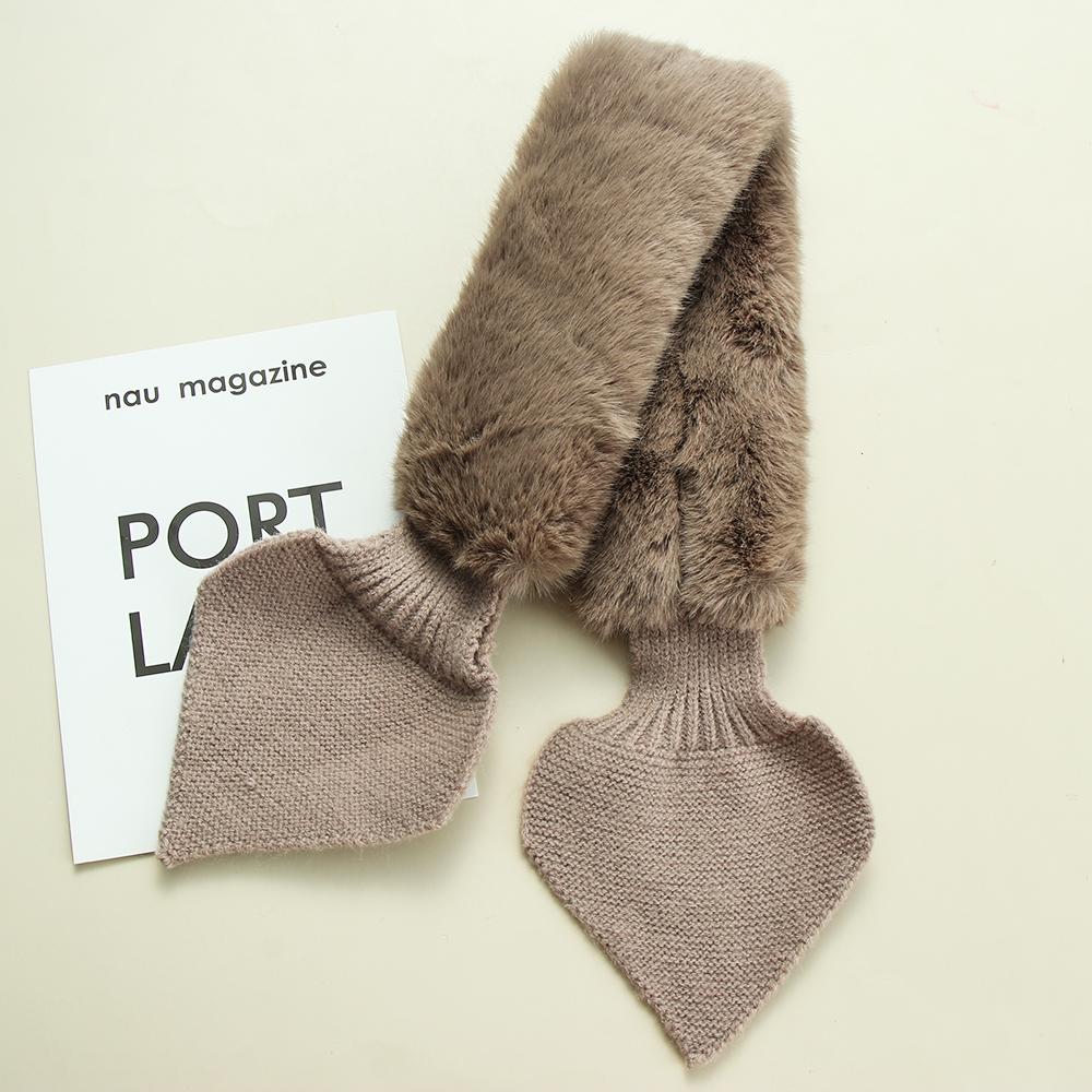 Color Autumn Winter Faux Fur Rabbit Windproof Knitted Wool Scarf Thicken Warm Neck Guard Scarves