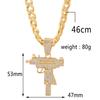 Unique Fashion Big Gun Iced Out Pendant Cuban Link Chain Necklace,silver/Gold Plated Hip Hop Iced Out Jewelry for Women Party