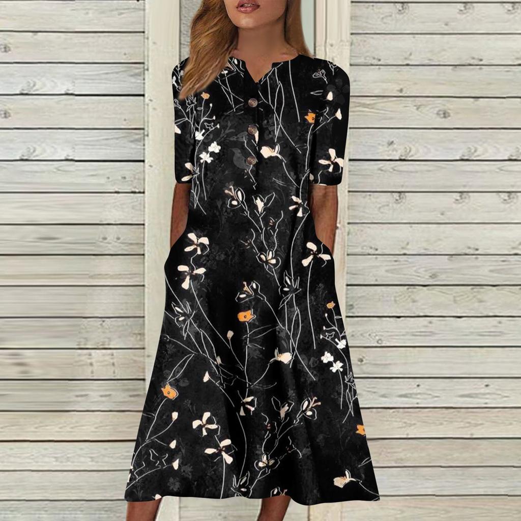 Женское платье с v-образным вырезом и короткими рукавами, повседневное платье с принтом в горошек и карманами