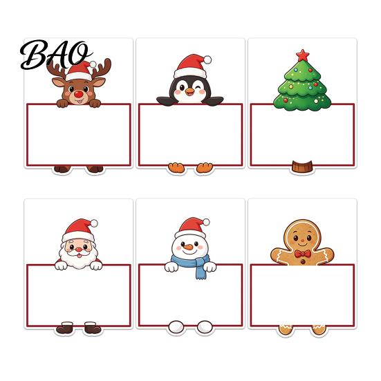 Santa Claus Name Tags Christmas Party Place Card Holders, Cartoon Reindeer Tag Stands Paper Food Labels for Buffet Table Seating, Festive DIY Write-On