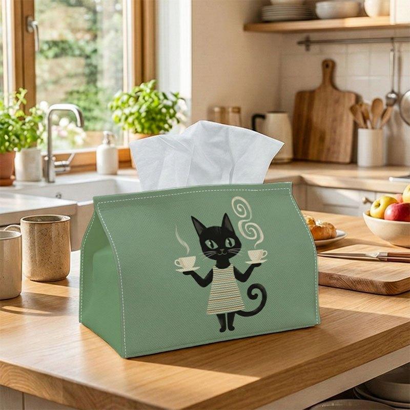 1pc Minimalist Cat-Themed Tissue Box Holder with Tea Cup - Multifunctional Decorative Organizer Suitable for Home, Car, Parties, Bedside Table - Tissu