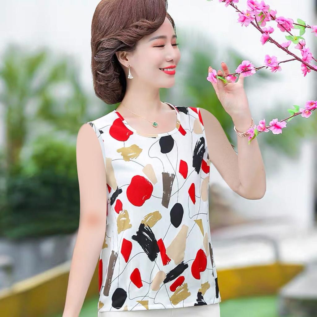 Летний жилет Mom's Summer для женщин среднего и пожилого возраста, размер Plus, свободный круглый вырез, из ледяного шелка