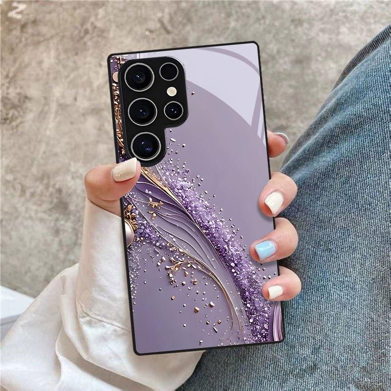 Фиолетовая текстура с градиентом Изысканный чехол для телефона для Samsung Galaxy S26 S25 S24 S23 S22 S21 FE Ultra Plus Мужчины женщины Встроенное стекло