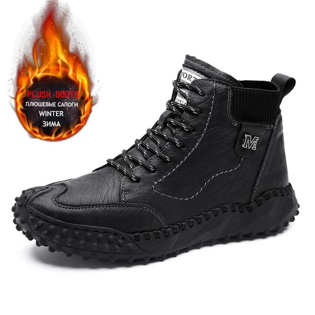 Классические зимние мужские ботинки из натуральной кожи, плюшевые теплые мужские зимние сапоги, непромокаемые уличные мужские рабочие ботинки в римском стиле, мужские мотоциклетные ботинки