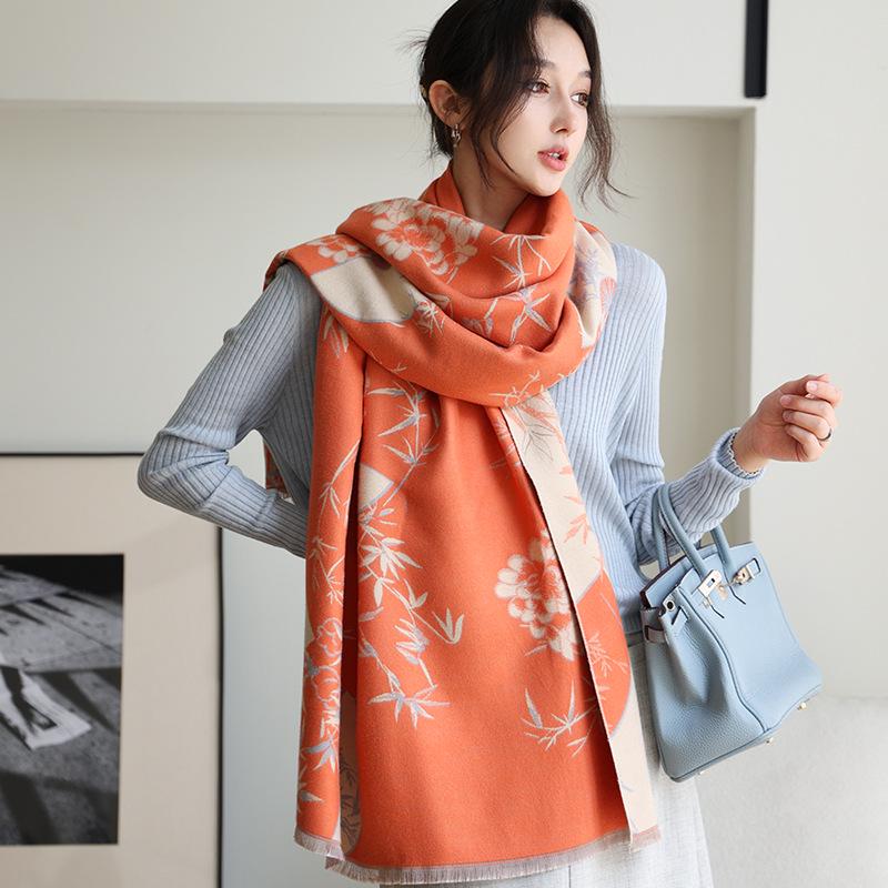 Женский модный зимний шарф из искусственного кашемира 2024 года — теплая, толстая жаккардовая шаль