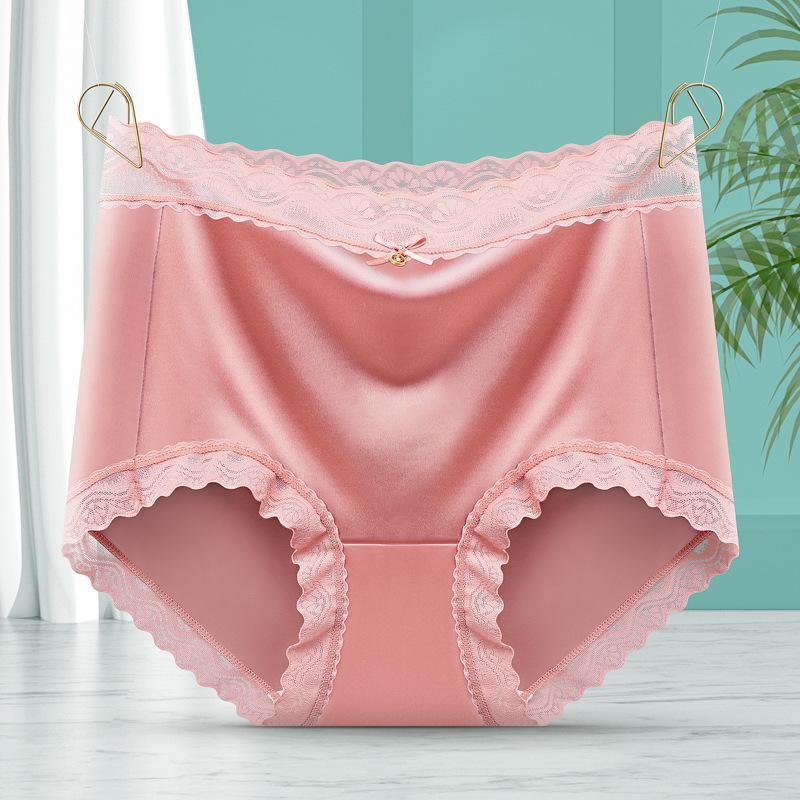Sexy Underwear for Women Lace Edge Medium High Waist Satin Panites Comfortable Plus Size No Trace Silk Antibacterial Crotch Triangle Underwear