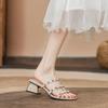 Square Head Rivets, Medium Heel Thick Heel with Slippers, Women's New Sandals, Open Toes, Simple and Gentle