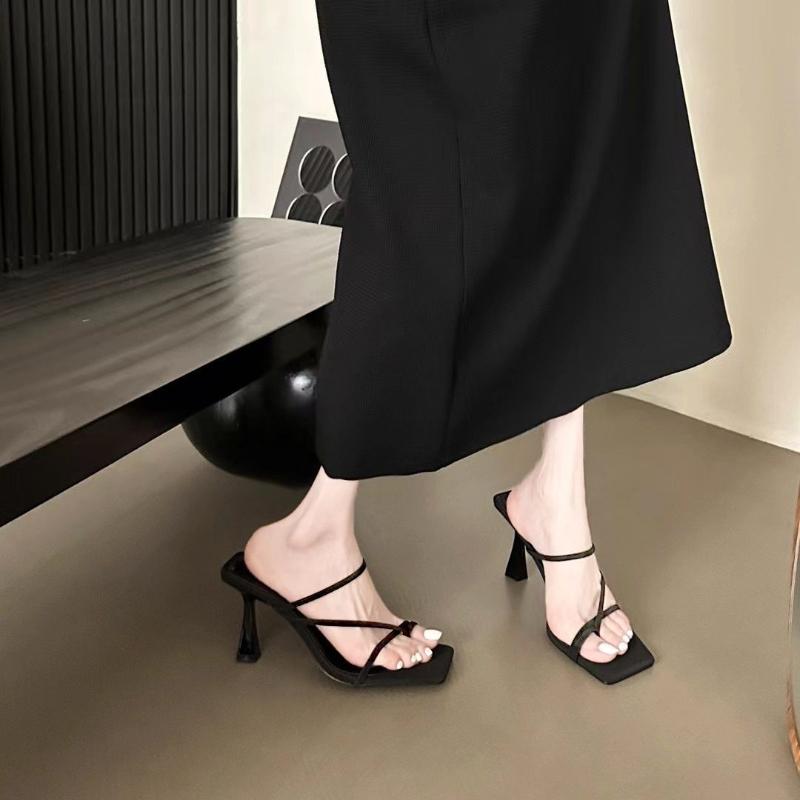 Модная летняя женская обувь на высоком каблуке, нескользящая, женские туфли с открытым носком, праздничная обувь, модные женские шлепанцы с квадратным носком, роскошные Chanclas De Mujer