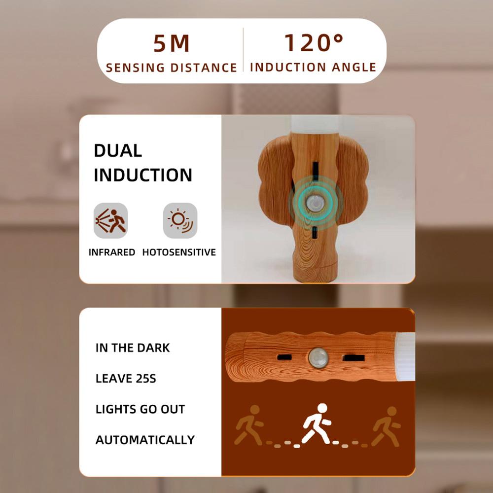 LED USB Wireless Wood Night Light Motion Sensor Wall Lamp Stair Light Corridor Light Home Bedroom Table Lamp Bedside Lighting