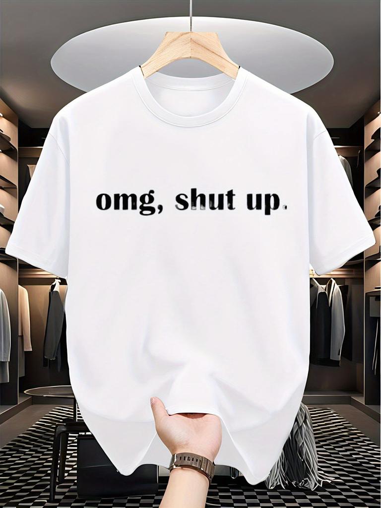 OMG, Shut Up Graphic T-Shirt - Casual Oversized Tee with Bold Black Print, Per