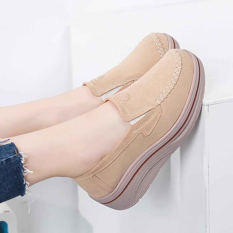 Женские туфли-лоферы на платформе, замшевые туфли, мокасины, повседневные туфли без застежек, минималистичные, на толстой подошве, увеличивающие рост, для мам