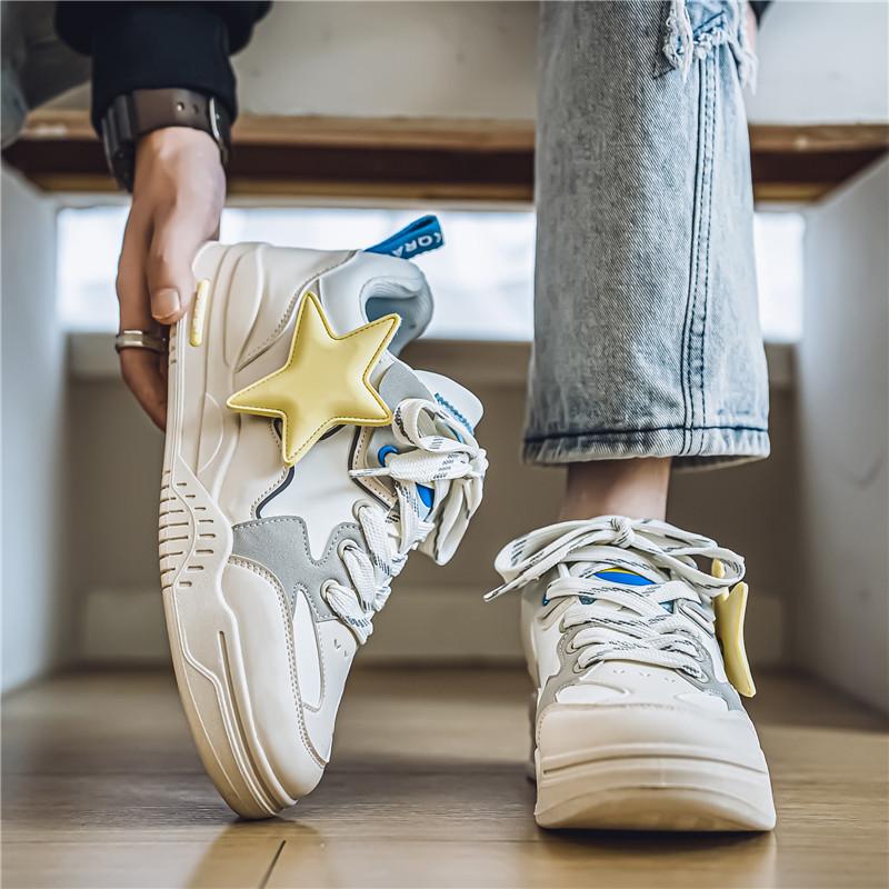 Men's New Leather Star Style Casual Sports Shoes Are Lightweight, Durable, and Versatile. They Are Men's Casual Lace Up Sneakers