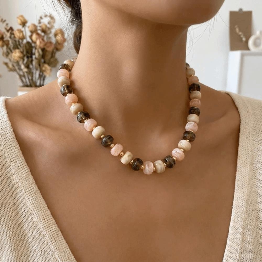 Gold Beads Colorful Resin Beads Necklace Acrylic Neck Accessory Ethnic Style Chain Necklace Party