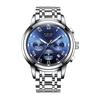 LIGE 9810 Часы Механизм Бизнес Водонепроницаемый Хронограф Полностью Стальной Кварцевый Светящийся Синий Часы Мужские