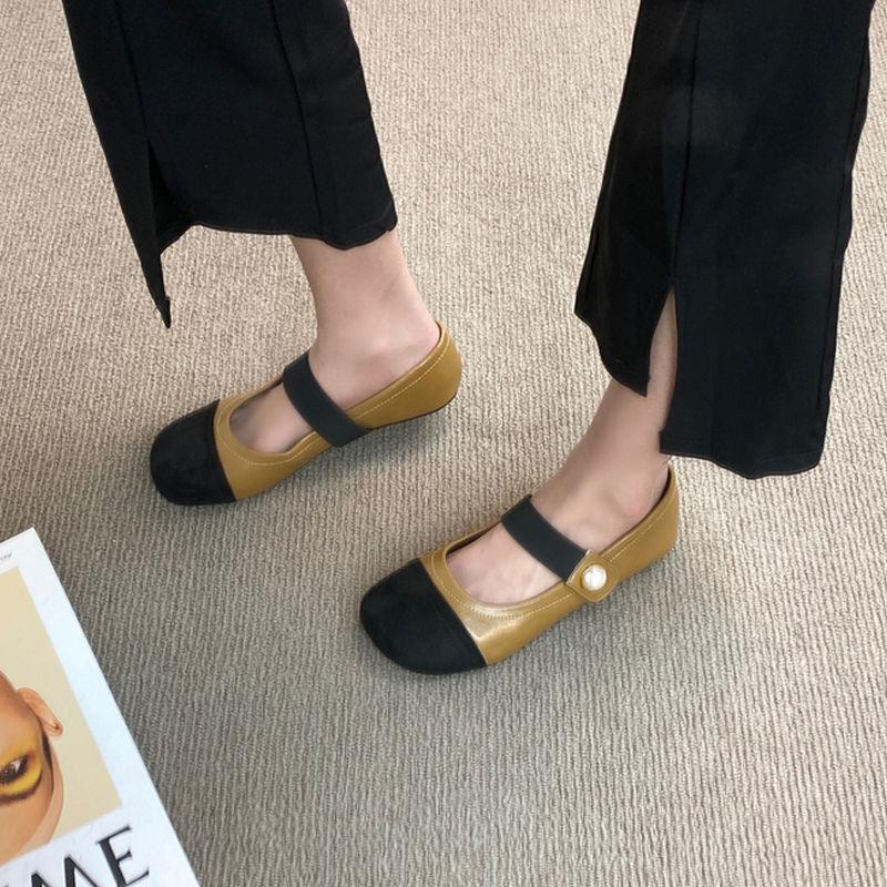 Новые Элегантные Туфли Мэри Джейн на Плоской Подошве Женские Черные с Ремешком на Пряжке Мелкие Повседневные Балетки Женские Весенне-Осенние Холщовые Лоферы