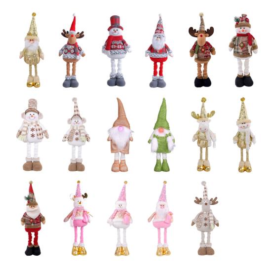 Christmas Gnome Plush Doll Retractable Legs Santa Claus Snowman Elk Ornament Adjustable Standing Figurine Decoration