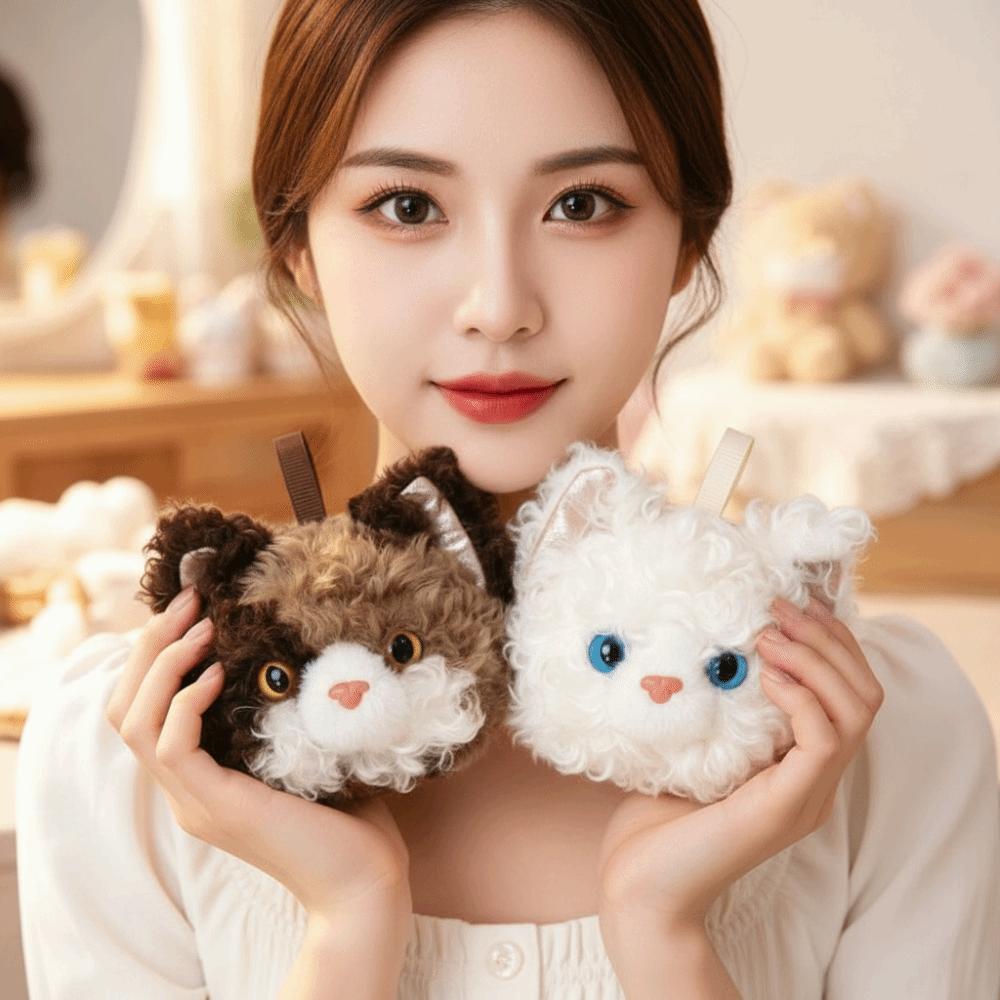 Soft Cat Key Chain Curly Fur Plush Bag Pendant Backpack Ornament Kitten Key Ring Teens