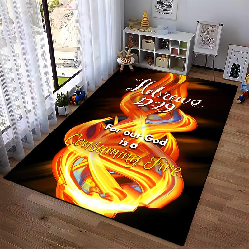 Hebrews 12:29 Fire Design Rug Non-slip rug suitable for living room and bedroom sofas.