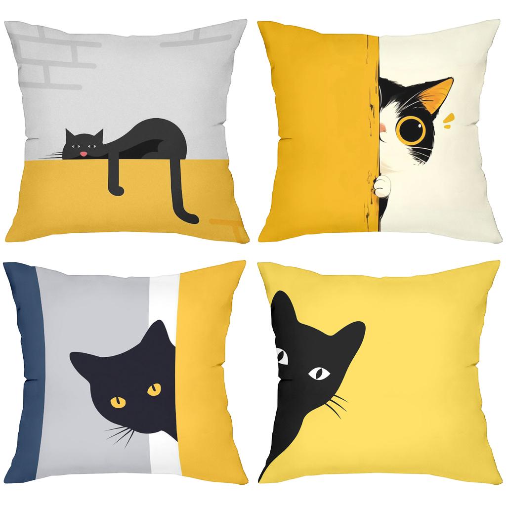 Cute Black Cat Patterned Cushion Covers for Home Polyester pillowcase, sofa decorative cushion cov Headboard Pillow