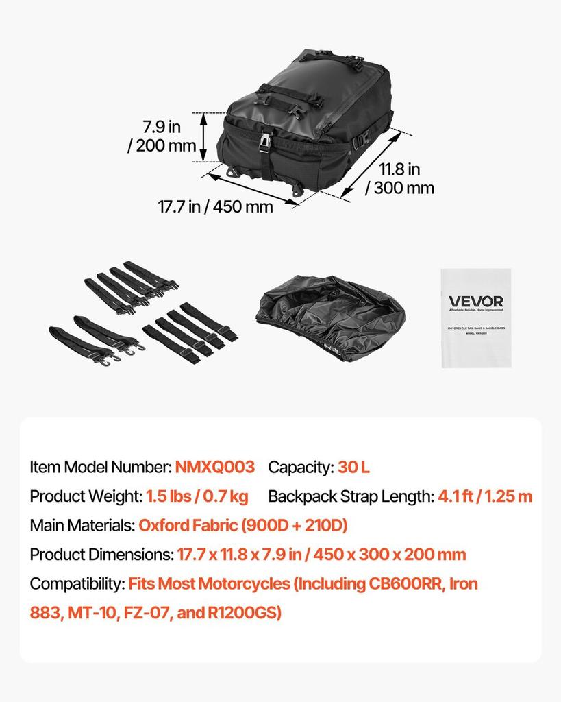 Motorcycle Tail Bag, 30 L Motorcycle Rear Seat Bag with Waterproof Rain Cover, Outdoor Sports Motorbike Luggage Storage Trunk Rack Backpack with