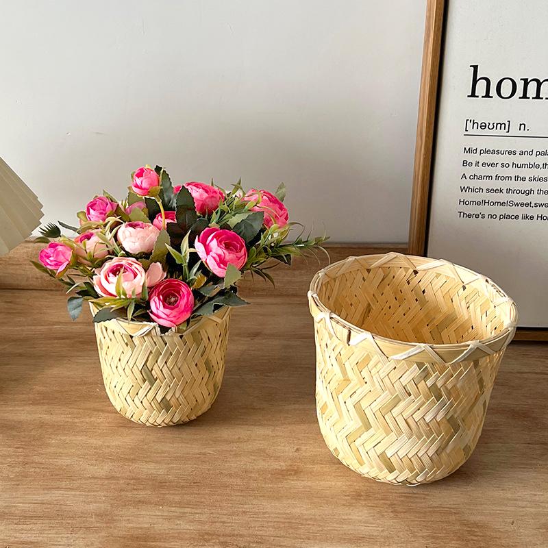 1 шт. Подарочная упаковка, современная корзина для хранения, простая бамбуковая плетеная подарочная упаковка, цилиндрическое ведро, цветочная корзина