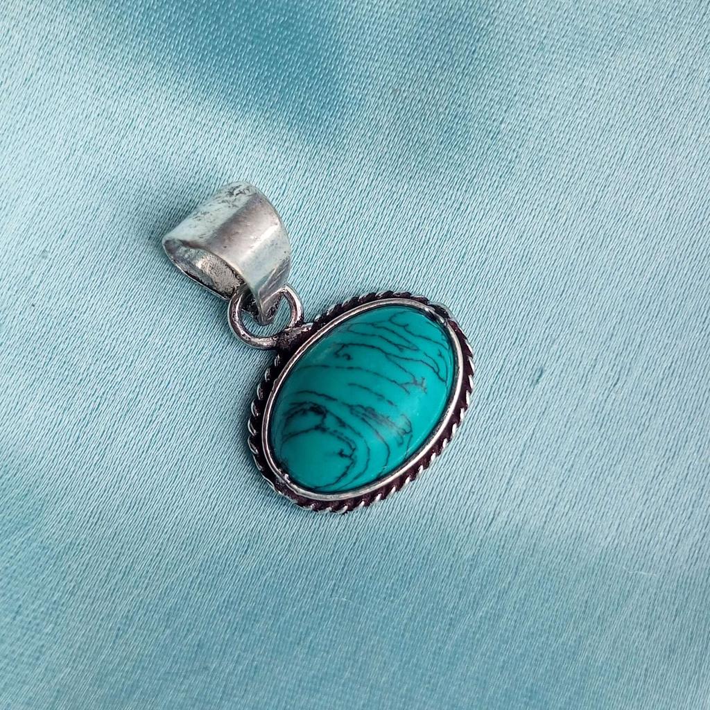 Turquoise Gemstone 925 Sterling Silver Plated Oval Pendant Jewelry NST-J2H2632