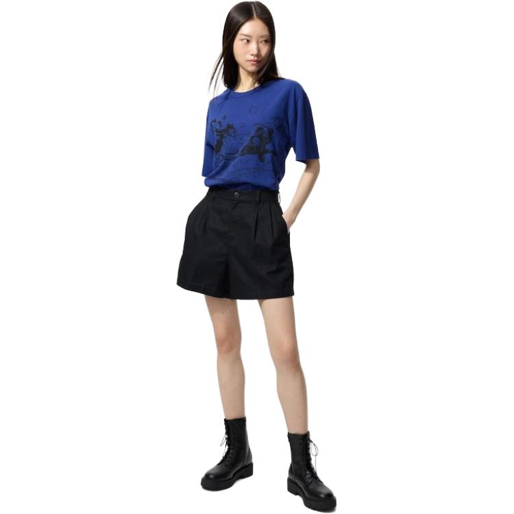Uniqlo × Коллаборация One Piece SS25 Аниме Принт Однотонный Свободный Покрой Круглый Вырез Повседневная Тонкая Ткань Короткий Рукав Футболка Мужская Топы Синий 480697-67