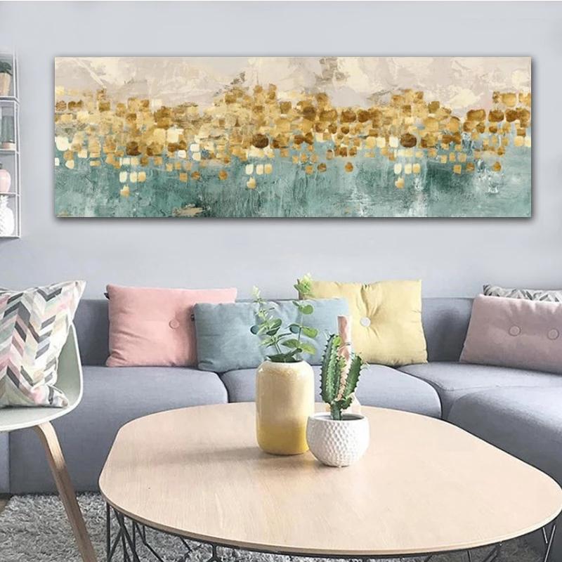 Modern Abstract Oil Painting Posters and Prints Canvas Painting Wall Art Golden Money Beach Living Room Decoration Pictures