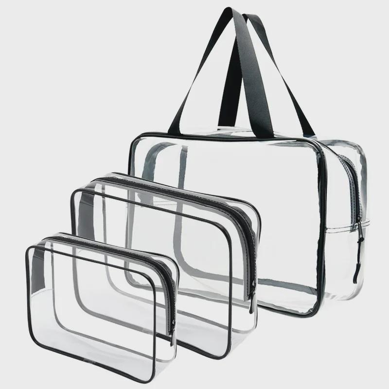 PVC Waterproof Travel Toiletry Bag Set with Dry/Wet Separation - Large Capacity & Transparent, 3-Piece Set