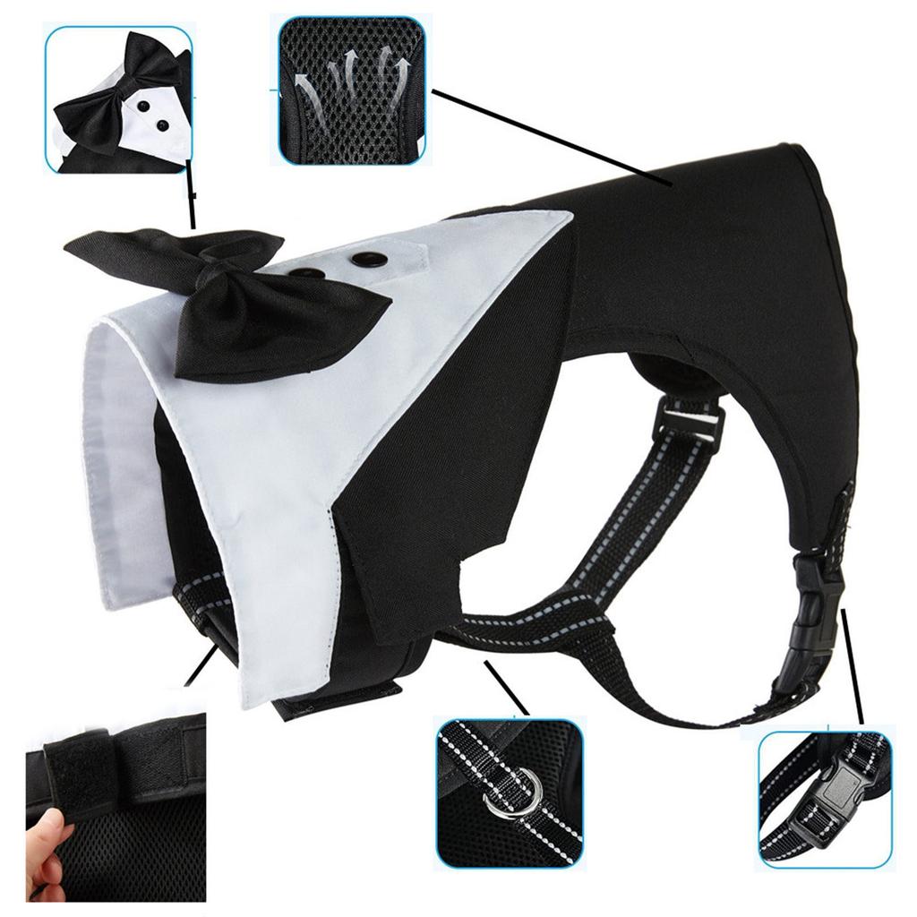 Регулируемая шлейка для собаки с галстуком-бабочкой, дизайн смокинга, светоотражающие ремни для маленьких, средних и больших собак