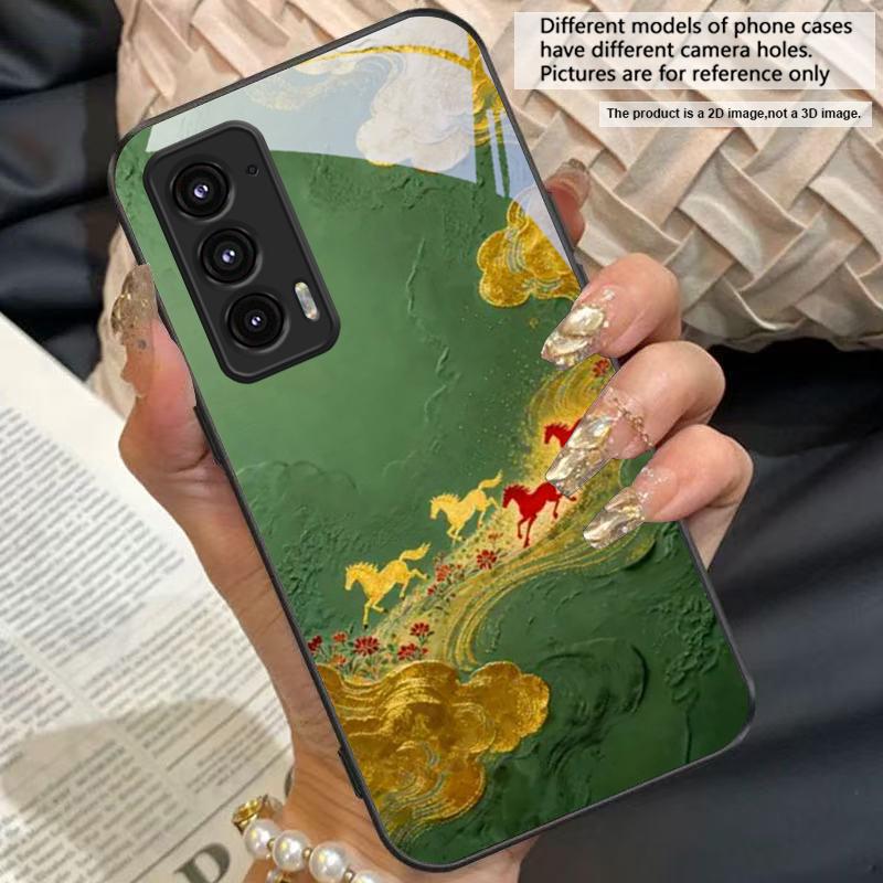 Золотой скакун в галопе Для Motorola Moto Edge 20 Lite 30 Pro 40 Neo 50 Ultra X30 Pro G14 G22 G24 G75 G84 G85 Стеклянный чехол для телефона