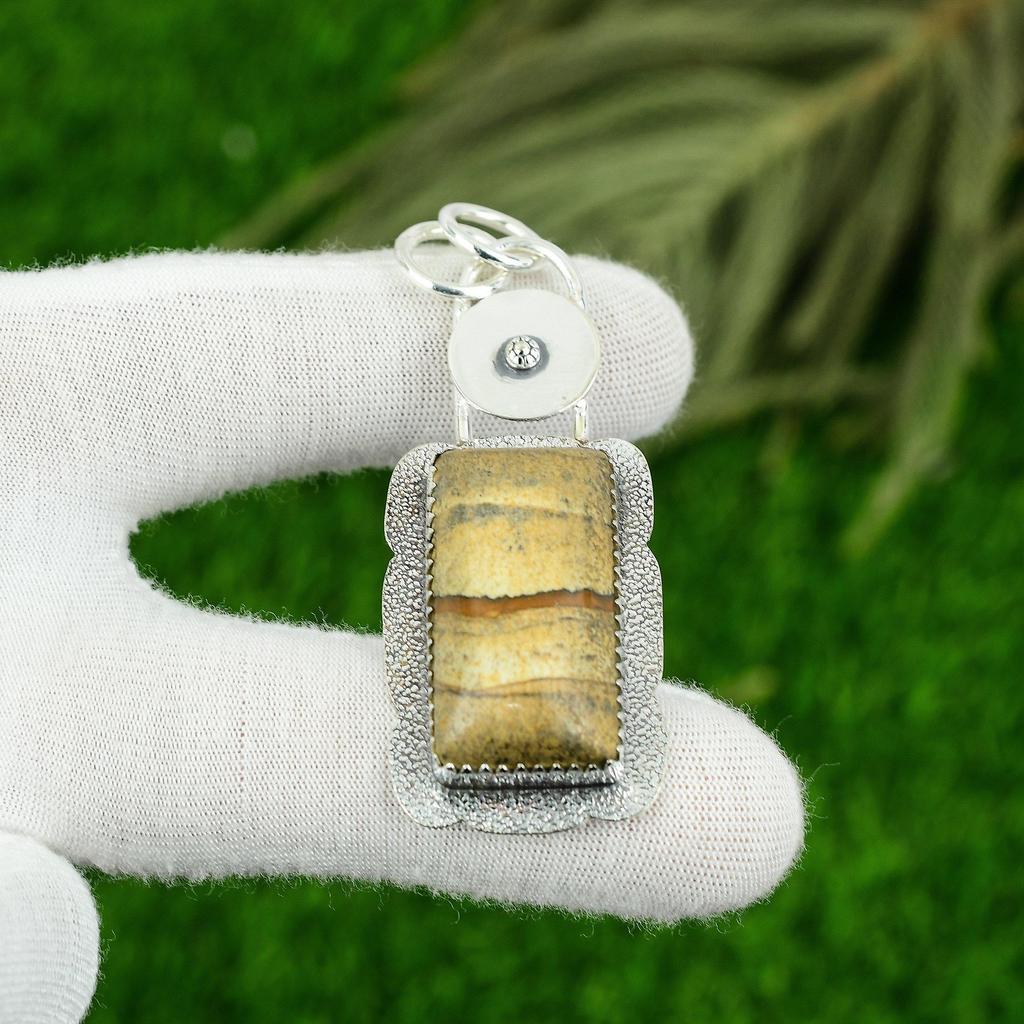 Rectangle Natural Picture Jasper 925 Silver New Engagement Wife Pendant Jewelry