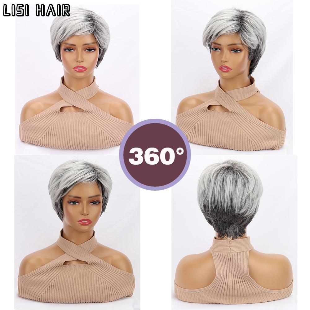 MISS WIG Синтетические смешанные серо-черные парики Короткие прямые натуральные парики Термостойкий парик для женщин Повседневная одежда