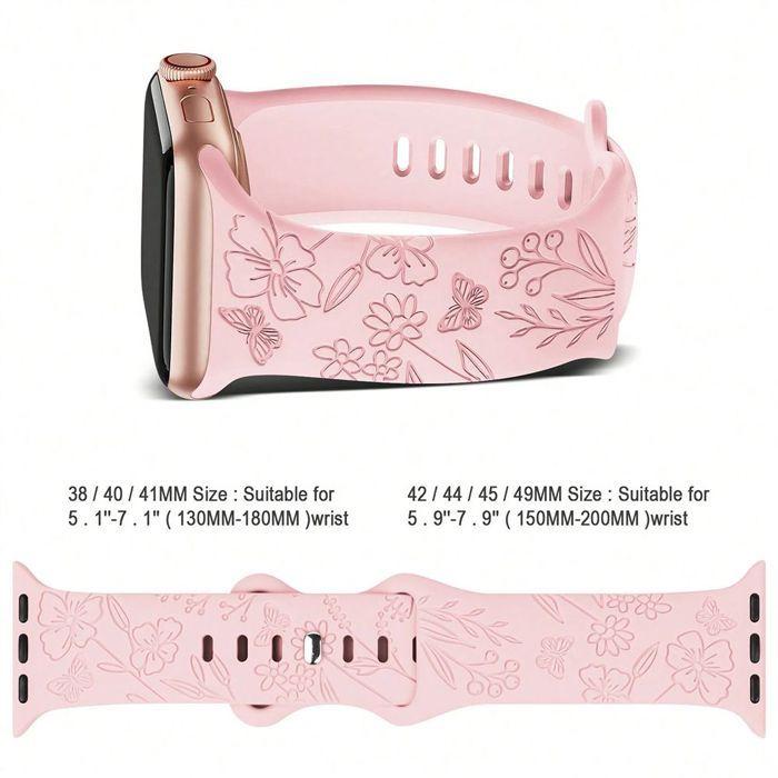 2 Bracelet pour Apple Watch Series Ultra 1/2, 10, 9 8 SE 7 6 5 4 3 2 1 42mm-44mm-45mm-46mm-49mm Silicone Motif Papillon Blanc/Rose