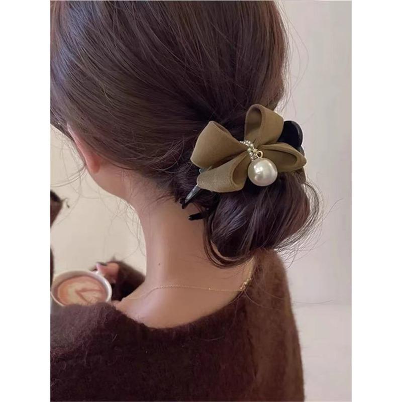 Нежная бархатная заколка для волос с бантом, большая заколка для волос премиум-класса, заколка для волос с французским жемчугом на спине