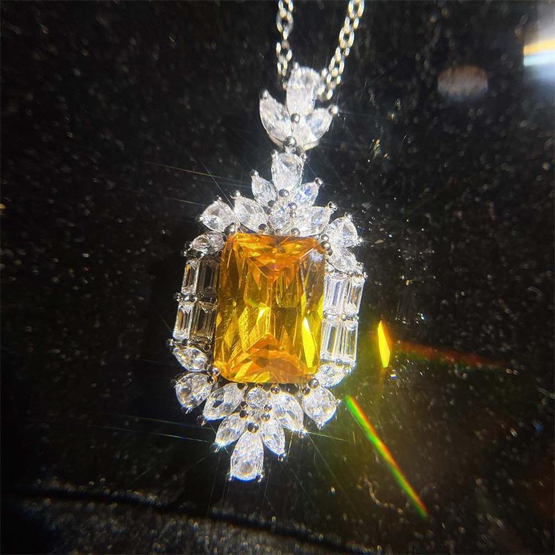 Sparkling Yellow Cubic Zirconia Necklace Women Wedding Anniversary Party Luxury Accessories Gift Trendy Jewelry Drop Ship