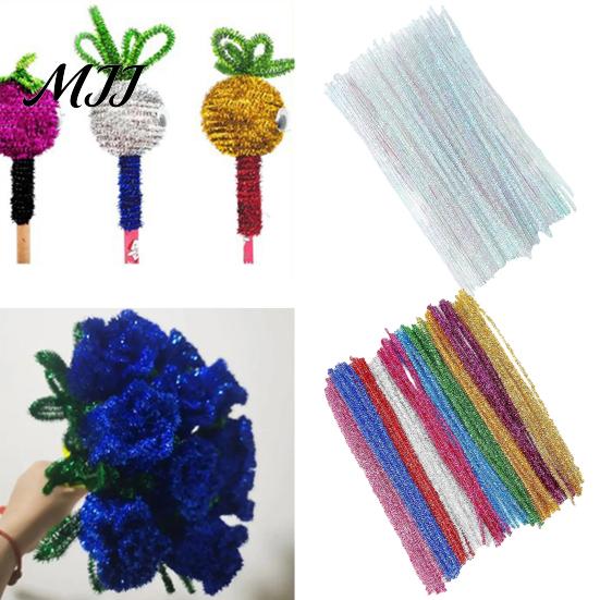 Блестящие синельные палочки для DIY 100 шт. Синельная проволока для поделок, Гибкие разноцветные блестящие плюшевые полоски, Рождественские украшения, Цветочные композиции И