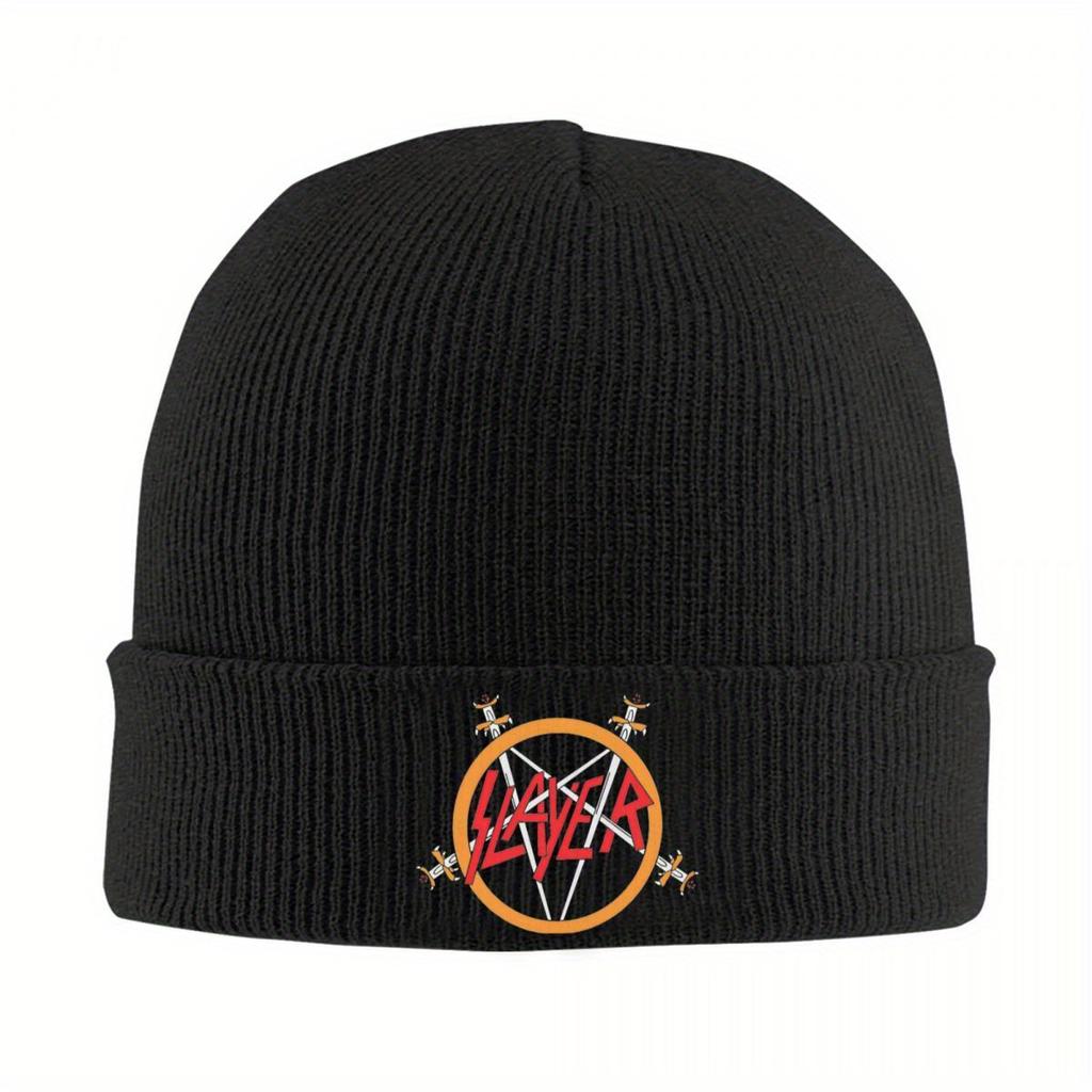 Теплая вязаная шапка-бини с символикой группы Slayer Осень Зима Модная металлическая шапка для унисекс женщин